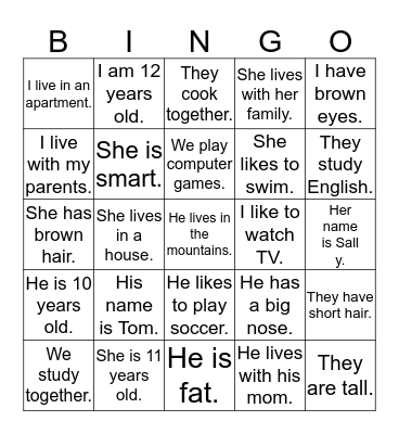 All About You and Your Friends Bingo Card