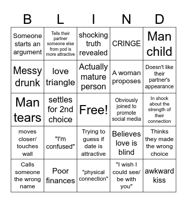 Love is Blind Bingo Card