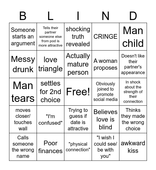 Love is Blind Bingo Card