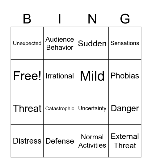 Fear Bingo Card