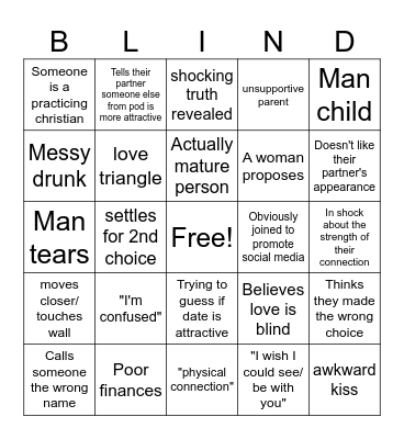 Love is Blind Bingo Card
