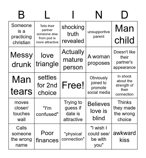Love is Blind Bingo Card