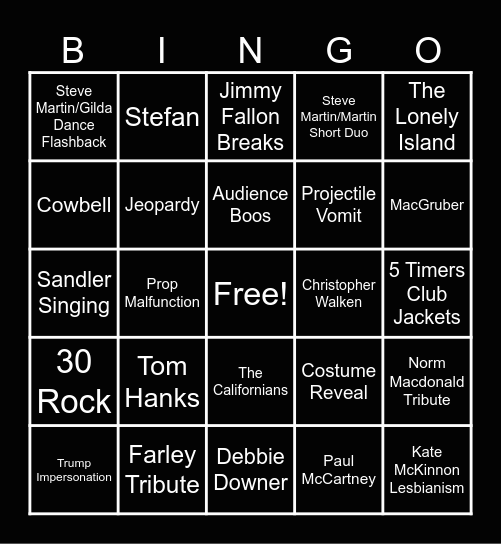 SNL 50 Bingo Card