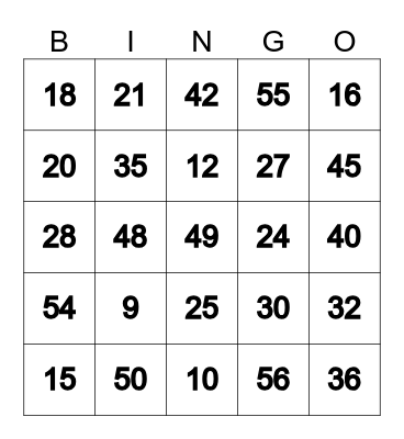 Multiplication and Division Bingo Card