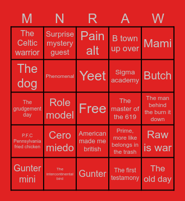Raw intros Bingo Card