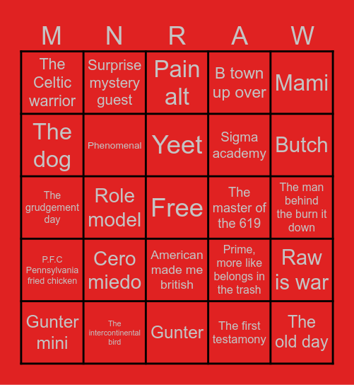 Raw intros Bingo Card