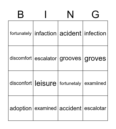 Spelling 2 Bingo Card