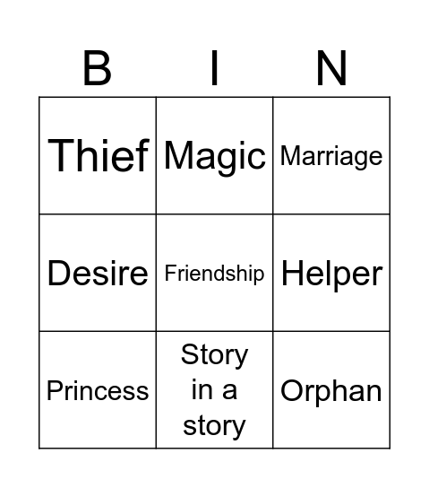 Arabian Nights: Archetypes Bingo Card