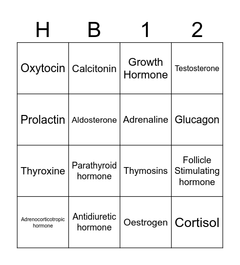 Hormones! Bingo Card