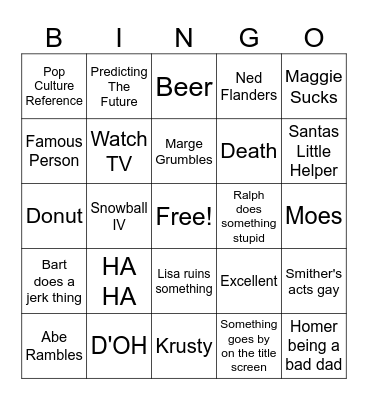 The Simpsons Bingo Card