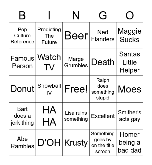 The Simpsons Bingo Card