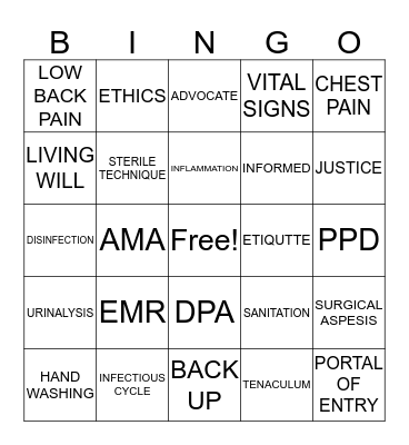 medical assistant Bingo Card