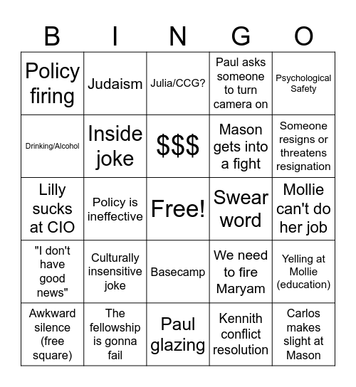 L10 2/16 Bingo Card