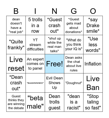 Dean Live Bingo Card