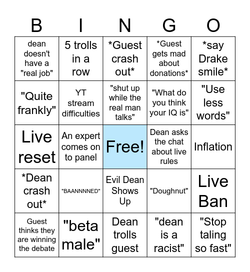 Dean Live Bingo Card