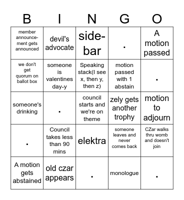 CZ Bingo Council!!!  (make ur own predictions on the blank squares) Bingo Card