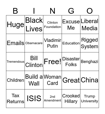 PRESIDENTIAL DEBATE BINGO Card
