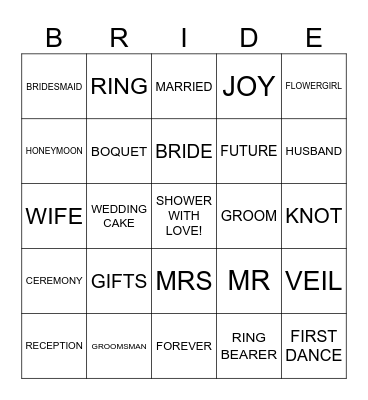 Abbie's Bridal Shower Bingo Card