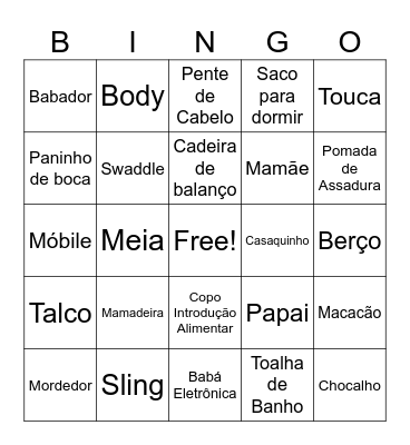 Chá de Bebê Bingo Card