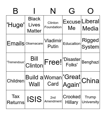 PRESIDENTIAL DEBATE BINGO Card