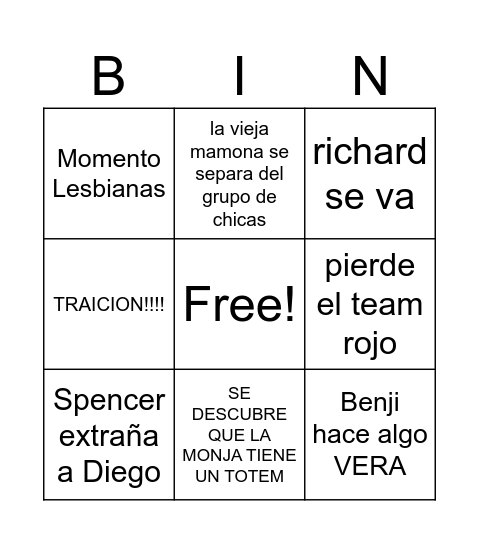 Campamento Bingo Card