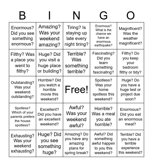 Did someone have a weekend that was... Bingo Card