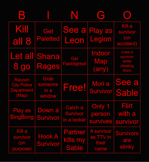 DBD 2V8 Bingo Card