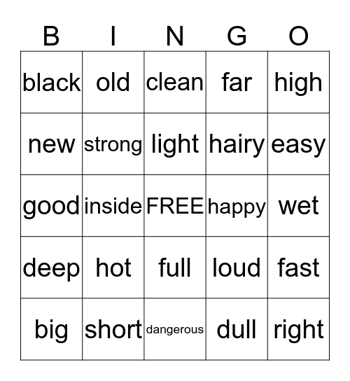 OPPOSITES  BINGO Card