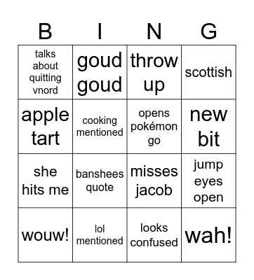 emmett Bingo Card