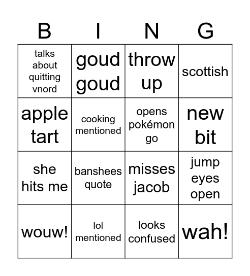 emmett Bingo Card