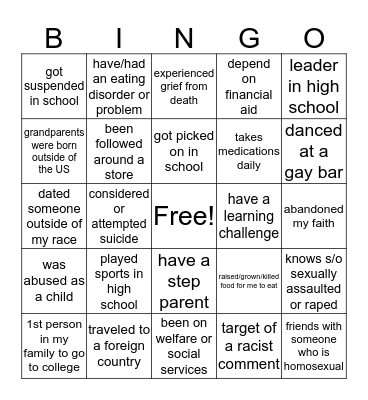 Diversity BINGO Card