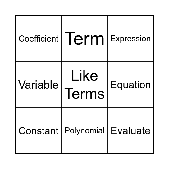 Math Binggo Bingo Card