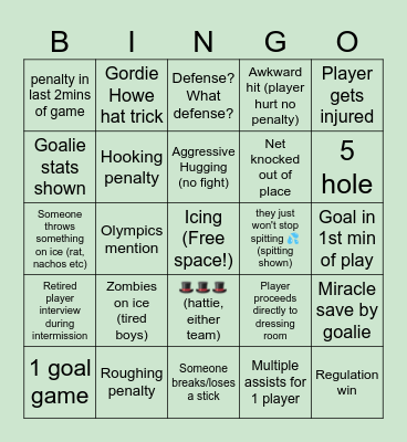 4 Nations Canada vs Finland Bingo Card