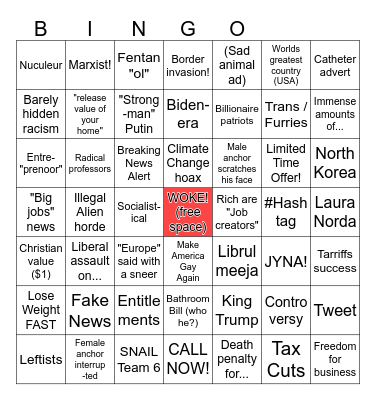 Fox News Buzzwords BINGO Card