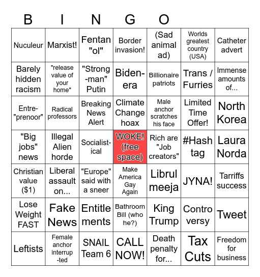 Fox News Buzzwords BINGO Card