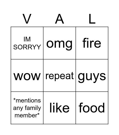 vale😝 Bingo Card
