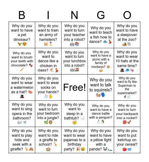 Why do you want to? Bingo Card