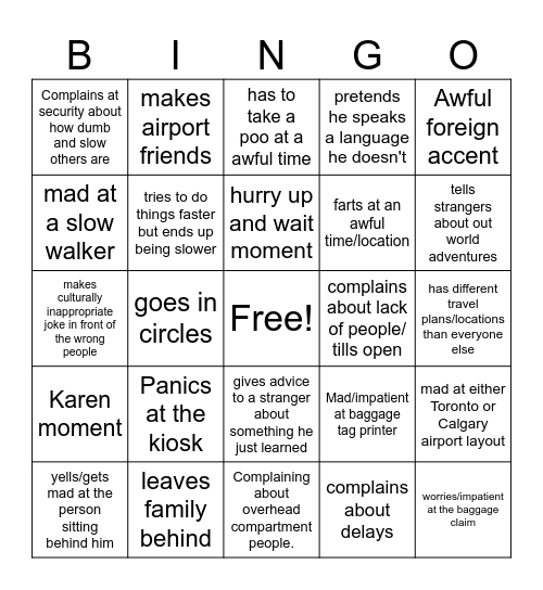 Cameron Travel Bingo Card