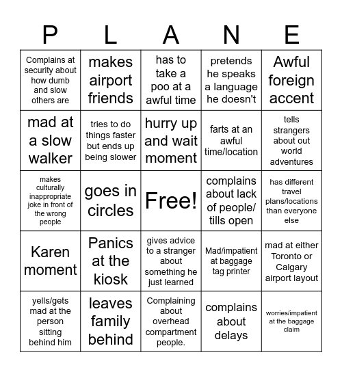 Cameron Travel Bingo Card