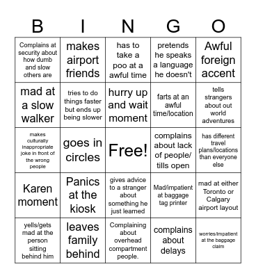 Cameron Travel Bingo Card