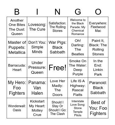 Legendary Bands Bingo Card