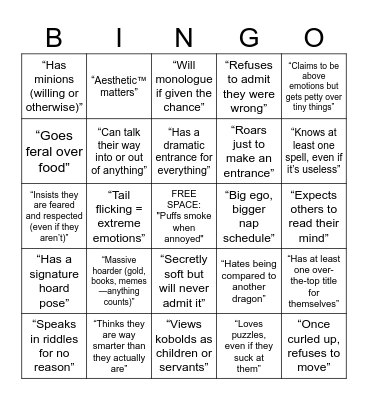 Dragon Bingo Card