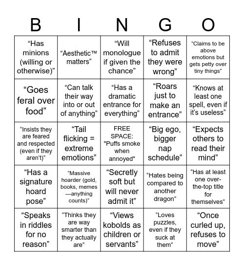 Dragon Bingo Card