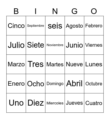 Bingo en Espanol Bingo Card