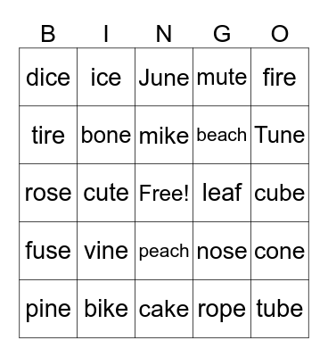 Phonics 3 Bingo Card