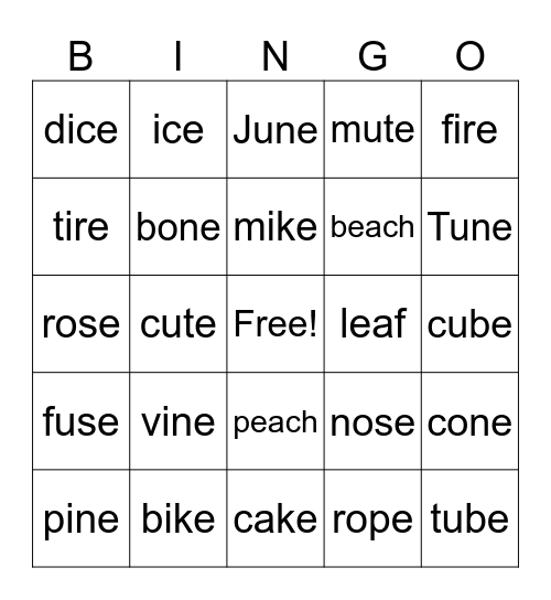 Phonics 3 Bingo Card