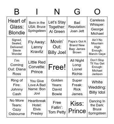Legendary Singers Bingo Card