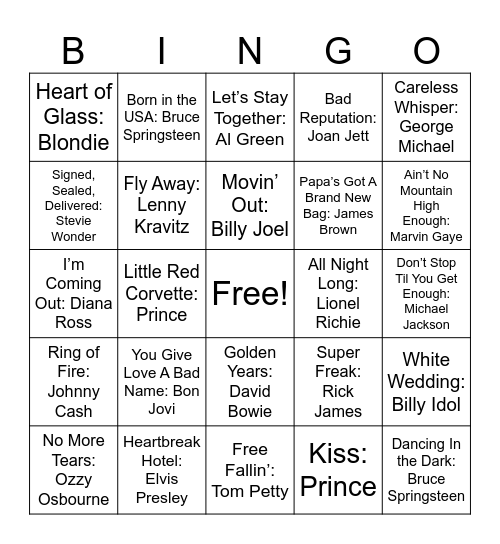 Legendary Singers Bingo Card
