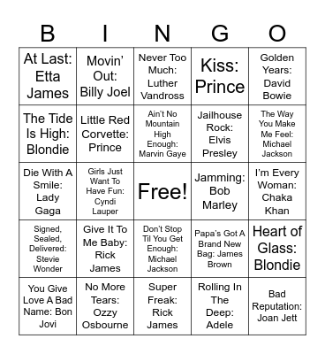 Legendary Singers Bingo Card