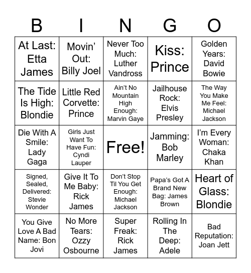 Legendary Singers Bingo Card